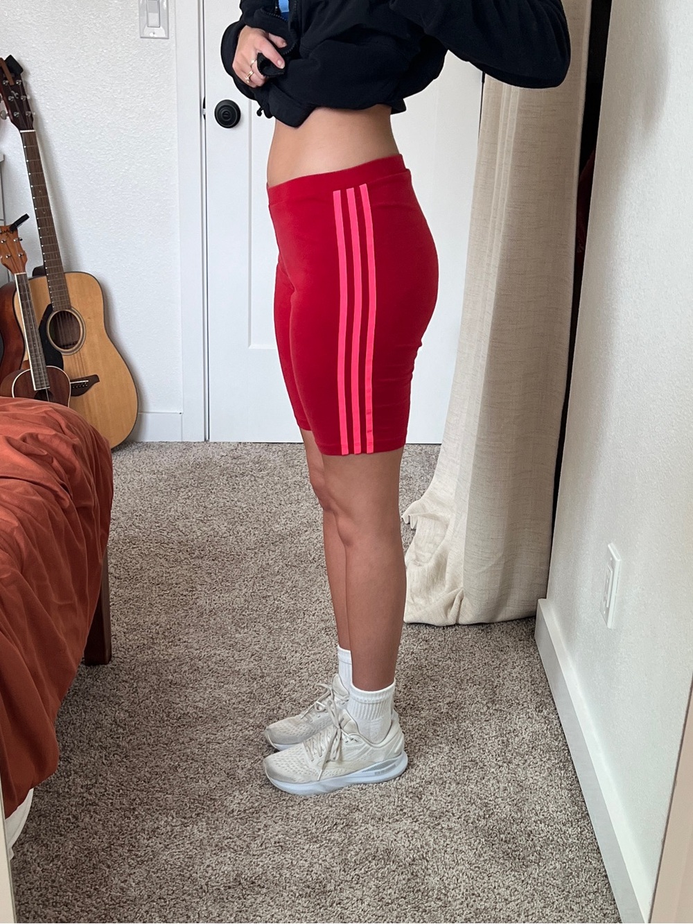 Vintage adidas Red Bike Shorts with Pink Side Stripes - Picture 3 of 10
